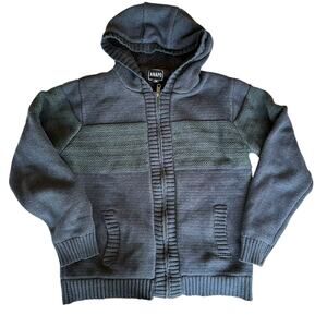 Mens Hoodie Size Large Gray Fleece Lined Zip Up Sweater Outdoor Hiking Camping